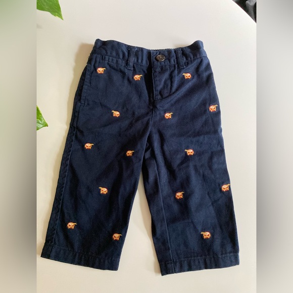 Ralph Lauren Baby Boy Pants Navy Blue with Embroidered Drum Pattern Size 9 M - Picture 1 of 4